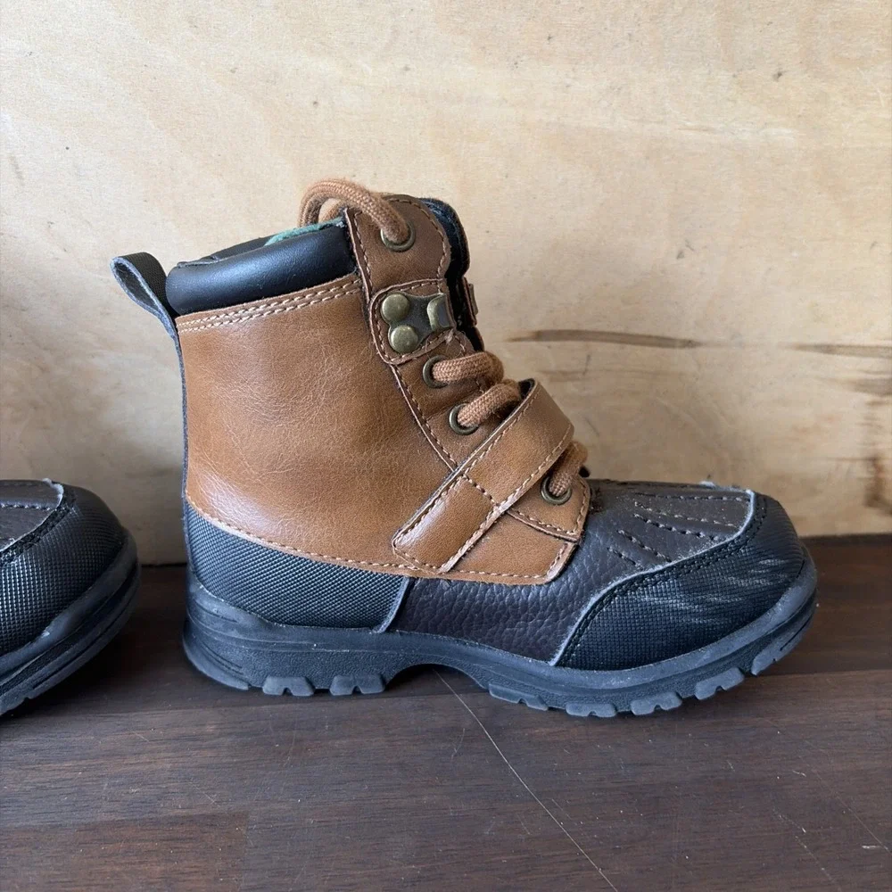 Polo Ralph Lauren Toddler Brown Black Leather Boots Water Resistant Buckle 9.5